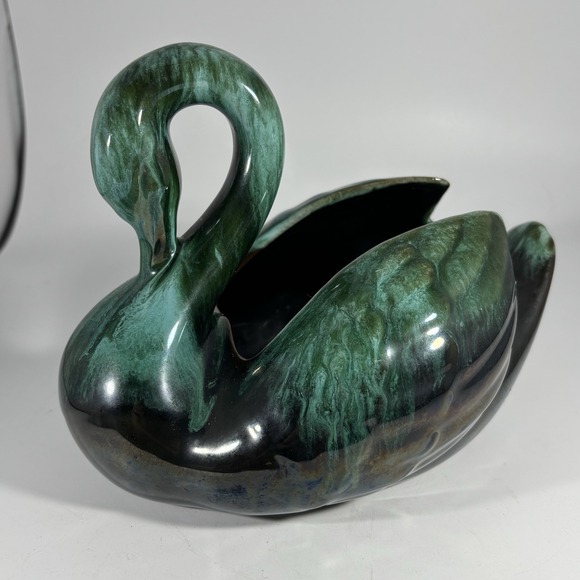 Blue Mountain Pottery Swan Planter Drip Glaze Blue Green Black‎ Redware Vintage - Picture 1 of 10